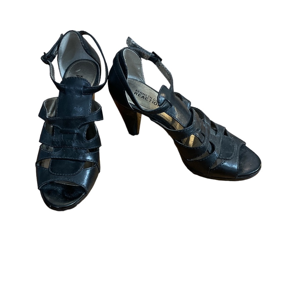 Kenneth Cole Reaction 90’s vintage retro black platform chunky cage heels 6
